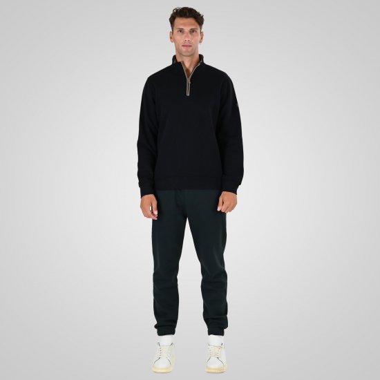 Double Outfitters MTOP-1163 Sweat-shirt col zippé Noir - Sweatshirts & hoodies - Sweatshirts/Hoodies grande taille homme