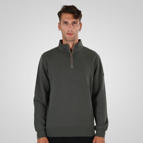 Double Outfitters MTOP-1163 Sweat-shirt col zippé Kaki - Sweatshirts & hoodies - Sweatshirts/Hoodies grande taille homme