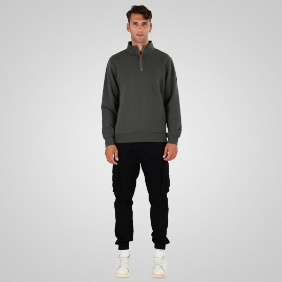 Double Outfitters MTOP-1163 Sweat-shirt col zippé Kaki - Sweatshirts & hoodies - Sweatshirts/Hoodies grande taille homme