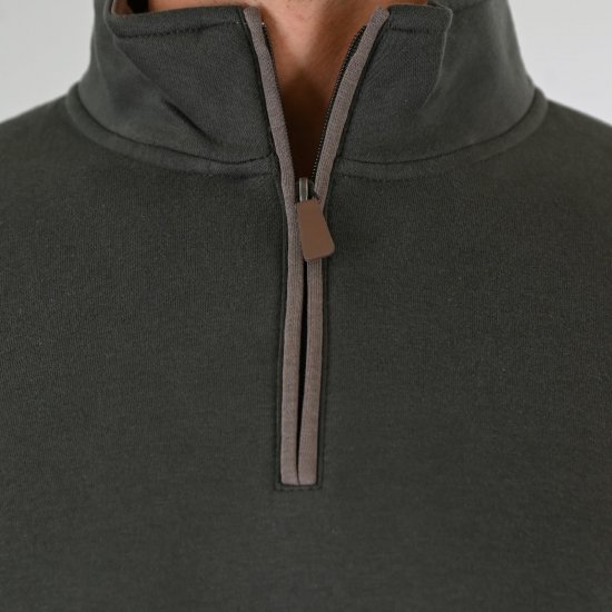 Double Outfitters MTOP-1163 Sweat-shirt col zippé Kaki - Sweatshirts & hoodies - Sweatshirts/Hoodies grande taille homme