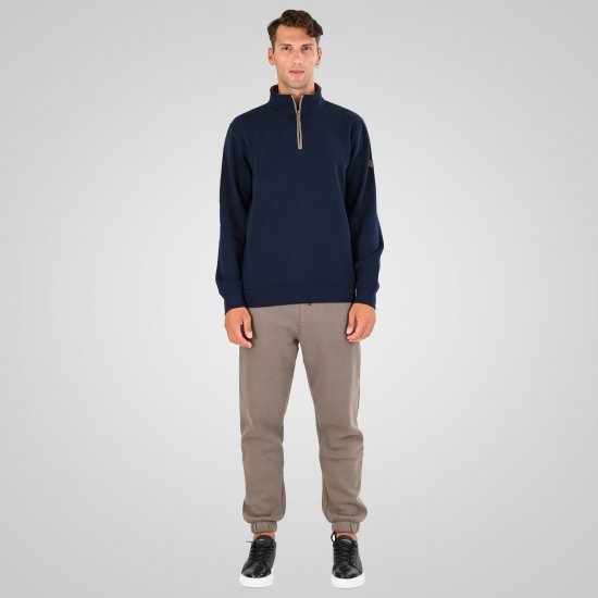 Double Outfitters MTOP-1163 Sweat-shirt col zippé Bleu marine - Sweatshirts & hoodies - Sweatshirts/Hoodies grande taille homme