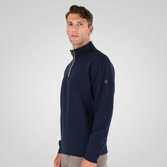Double Outfitters MTOP-1163 Sweat-shirt col zippé Bleu marine - Sweatshirts & hoodies - Sweatshirts/Hoodies grande taille homme