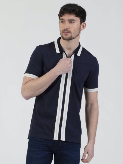Mish Mash Belgrade Zip Through Polo Navy - Polos - Polos homme grande taille
