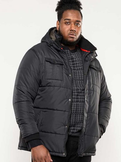 D555 Lonsdale Parka Style Jacket With Embroidery Patch On Sleeve Black - Vestes - Vestes Homme Grandes Tailles