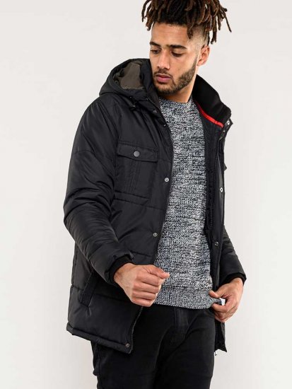 D555 Lonsdale Parka Style Jacket With Embroidery Patch On Sleeve Black - Vestes - Vestes Homme Grandes Tailles