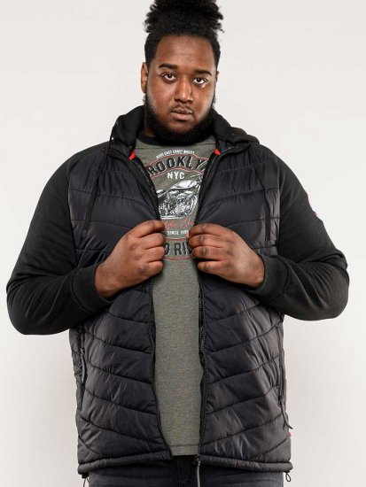 D555 Thorpe Hooded Quilted Jacket With Fleece Sleeves And Removable Fleece Hood - Vestes - Vestes Homme Grandes Tailles