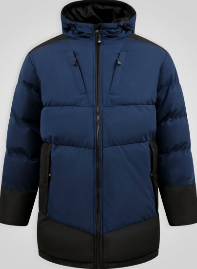 D555 Hank Ripstop Contrast Panelled Padded Hooded Jacket Bleu marine - Vestes - Vestes Homme Grandes Tailles