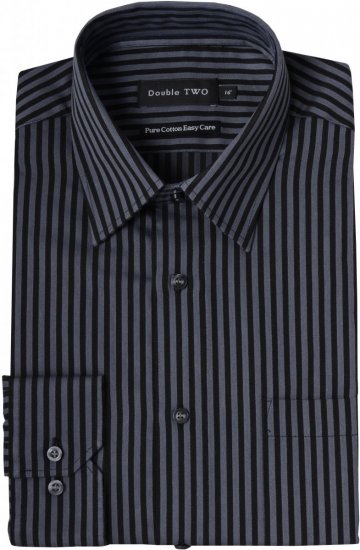 Double TWO Formal Shirt 3586 Grey L/S - Chemises - Chemises Grandes Tailles Hommes