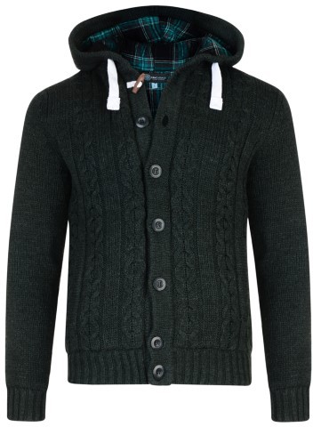Kam Jeans Padded Knitted Cardigan Dk Green - Sweatshirts & hoodies - Sweatshirts/Hoodies grande taille homme