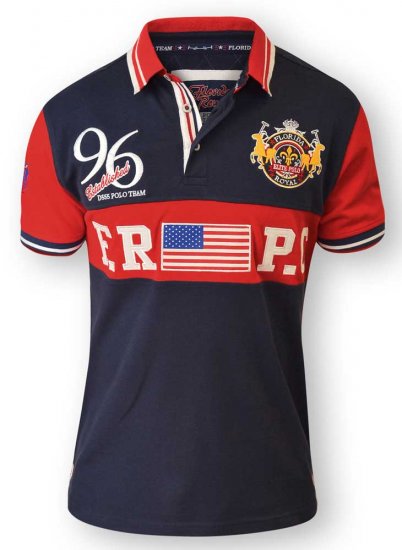 D555 ARYAN Florida Royal Racing Polo Navy/Red - Polos - Polos homme grande taille
