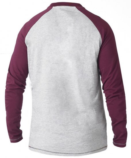 D555 KELTON Long Sleeve Raglan T-Shirt Grey/Burgundy - T-shirts - T-shirts Homme Grande Taille
