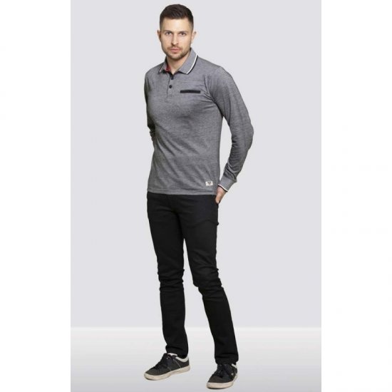D555 Brockville Long Sleeve Polo Grey - Polos - Polos homme grande taille