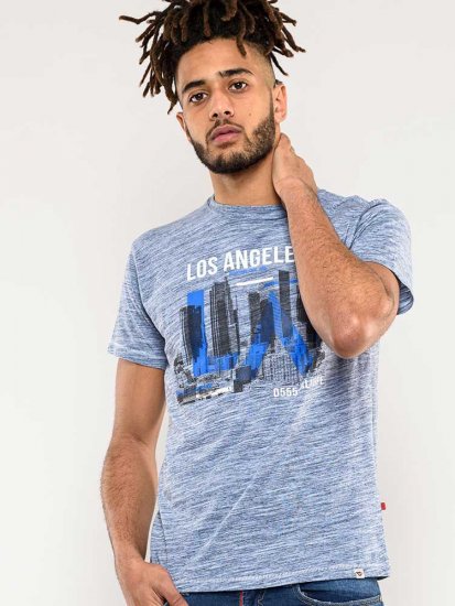 D555 Hobart LA Printed T-Shirt Blue - T-shirts - T-shirts Homme Grande Taille