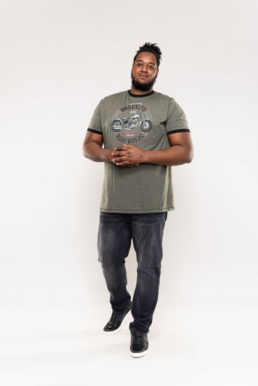 D555 Hereford Brooklyn Motorbike Printed Ringer T-Shirt Khaki - T-shirts - T-shirts Homme Grande Taille