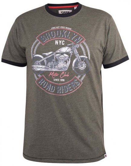 D555 Hereford Brooklyn Motorbike Printed Ringer T-Shirt Khaki - T-shirts - T-shirts Homme Grande Taille