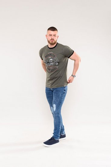 D555 Hereford Brooklyn Motorbike Printed Ringer T-Shirt Khaki - T-shirts - T-shirts Homme Grande Taille