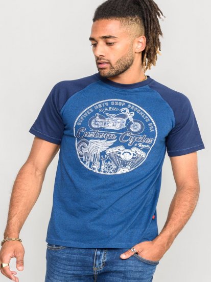 D555 Porter Raglan Sleeve Printed T-Shirt Blue - T-shirts - T-shirts Homme Grande Taille