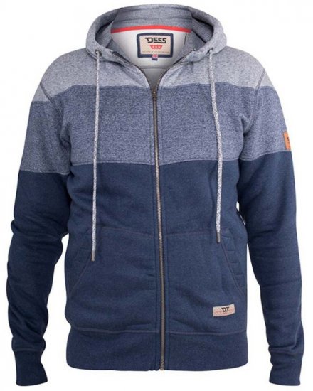 D555 Columbus Cut And Sew Panelled Zip Through Hoody Blue - Sweatshirts & hoodies - Sweatshirts/Hoodies grande taille homme