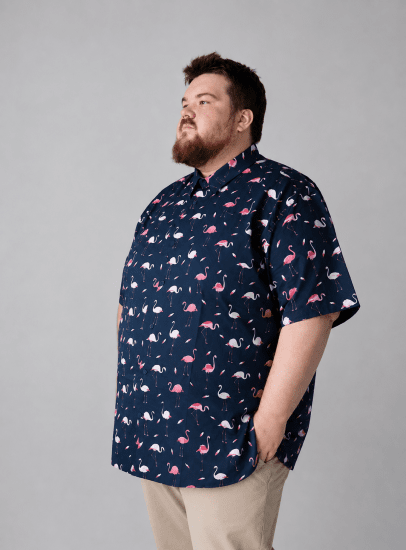 Kam Jeans 6068 Flamingo Short Sleeve Shirt Navy - Chemises - Chemises Grandes Tailles Hommes