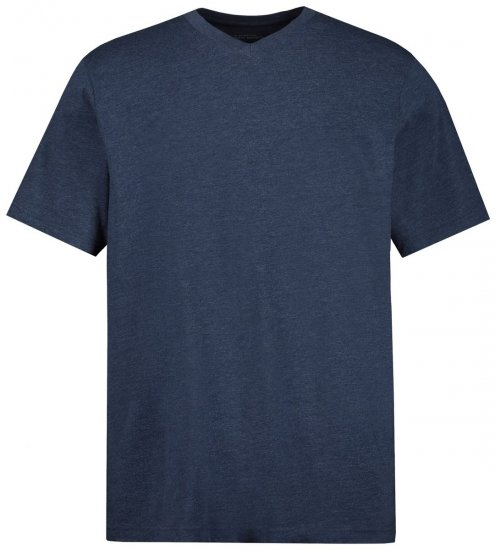 JP1880 702415 T-shirt à col V Bleu moyen chiné - T-shirts - T-shirts Homme Grande Taille