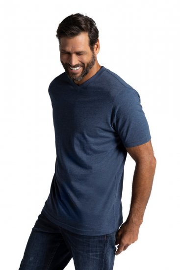 JP1880 702415 T-shirt à col V Bleu moyen chiné - T-shirts - T-shirts Homme Grande Taille