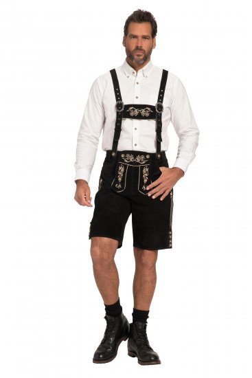 JP1880 Genuine Leather Traditional Lederhosen Shorts Black - Shorts - Shorts hommes grande taille