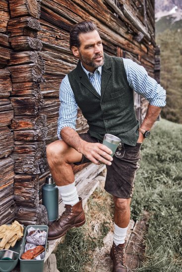 JP1880 Genuine Leather Traditional Lederhosen Shorts Brown - Shorts - Shorts hommes grande taille