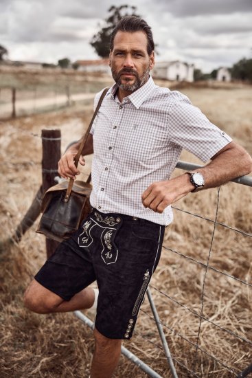 JP1880 Modern Fit Check Print Short Sleeve Shirt Grey - Chemises - Chemises Grandes Tailles Hommes