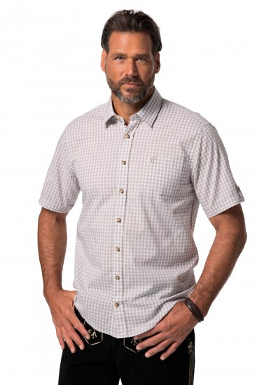 JP1880 Modern Fit Check Print Short Sleeve Shirt Grey - Chemises - Chemises Grandes Tailles Hommes