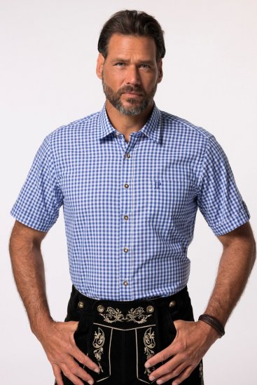 JP1880 Short Sleeve Check Print Traditional Shirt Blue - Chemises - Chemises Grandes Tailles Hommes