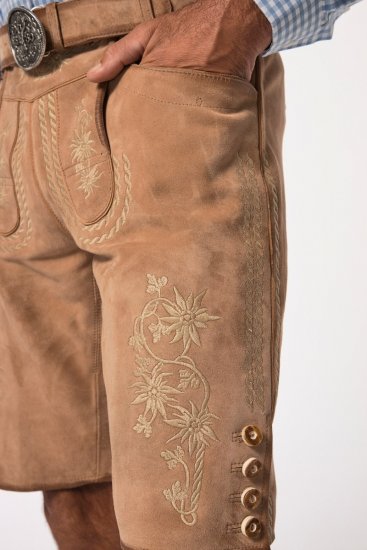 JP1880 Premium Goat Suede Staghorn Embroidery Shorts Leather Brown - JP1880 - JP1880 Vêtements Homme Grandes Tailles