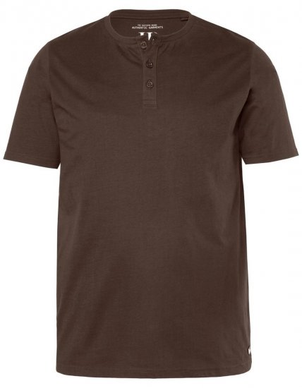 JP1880 Henley Basic T-Shirt with Buttons Brown - T-shirts - T-shirts Homme Grande Taille