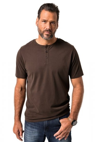 JP1880 Henley Basic T-Shirt with Buttons Brown - T-shirts - T-shirts Homme Grande Taille