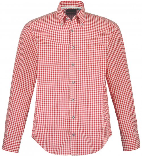 JP1880 Modern Fit Button-Down Collar Long Sleeve Check Shirt Light Red - Chemises - Chemises Grandes Tailles Hommes