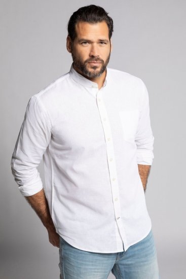 JP1880 790394 Chemise manches longues en lin mélangé à col montant Blanc TALL - TALL chemises - Chemises TALL grande longueur