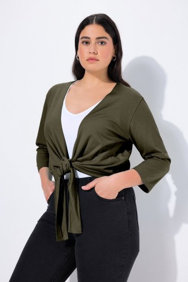 Ulla Popken 794514 Boléro en jersey à nouer Vert foncé - Boléros - 