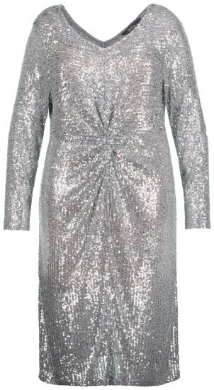 Ulla Popken 804863 Robe à sequins à col V Argent - Robes de soirée - Robes de soirée grande taille