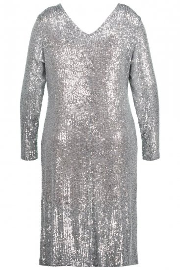 Ulla Popken 804863 Robe à sequins à col V Argent - Robes de soirée - Robes de soirée grande taille