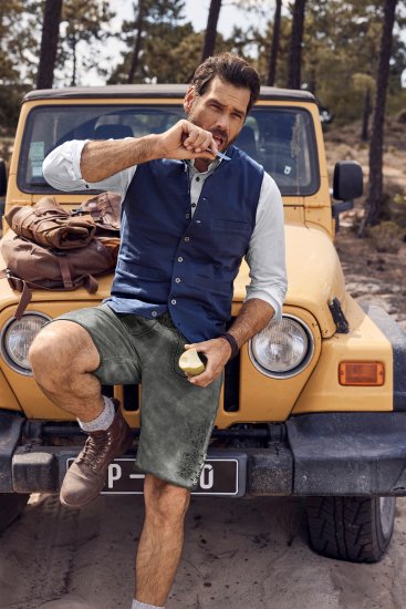 JP1880 Mottled Stretch Knit Stand-up Collar Vest Navy Blue - Vestes - Vestes Homme Grandes Tailles