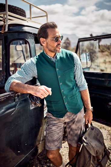 JP1880 Mottled Stretch Knit Stand-up Collar Vest Turquoise Blue - Trachten & Oktoberfest - Tenues Oktoberfest en grandes tailles (Trachten)