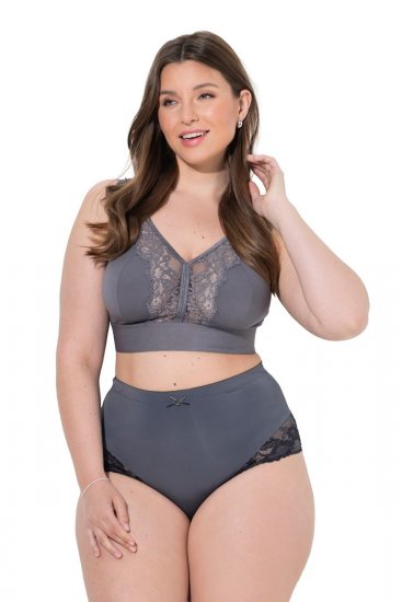Ulla Popken 809385 Culotte gainante en dentelle Anthracite - Lingerie gainante - 