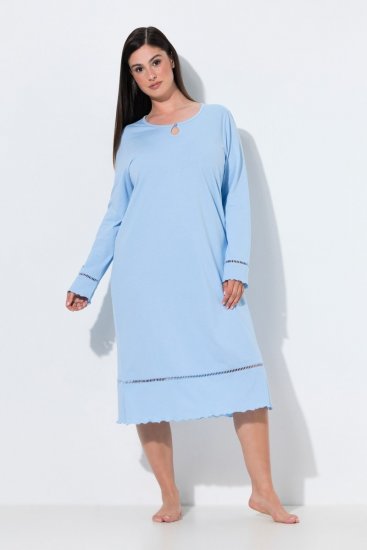 Ulla Popken 810581 Chemise de nuit en dentelle Bleu clair - Chemises de nuit - 