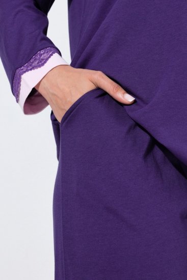 Ulla Popken 812441 Pyjama à manches longues en dentelle Bleu roi - Pyjamas/vêtements de détente - 