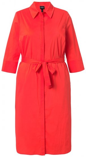 Ulla Popken 815217 Robe chemise trapèze à ceinture à nouer Rose - Robes midi - Robes midi grande taille