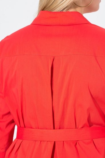 Ulla Popken 815217 Robe chemise trapèze à ceinture à nouer Rose - Robes midi - Robes midi grande taille