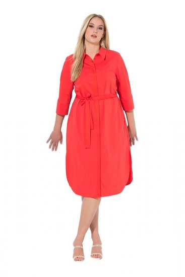 Ulla Popken 815217 Robe chemise trapèze à ceinture à nouer Rose - Robes midi - Robes midi grande taille