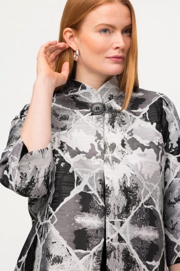 Ulla Popken 816673 Blazer oversize en jacquard manches 3/4 Noir - Blazers - Blazers grande taille pour femme