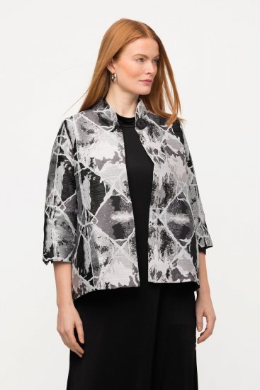 Ulla Popken 816673 Blazer oversize en jacquard manches 3/4 Noir - Blazers - Blazers grande taille pour femme