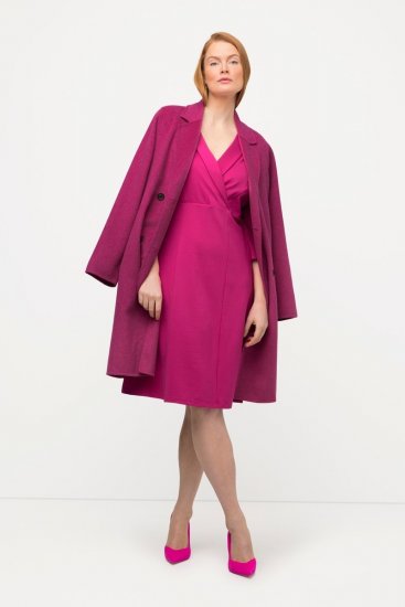 Ulla Popken 816744 Manteau croisé effet laine Rose - Manteaux - Manteaux femme grande taille