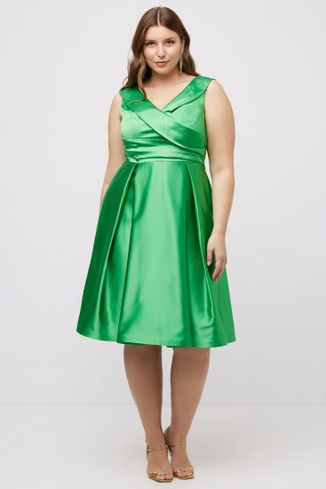 Ulla Popken 817135 Robe de soirée trapèze à col V Vert - Robes de soirée - Robes de soirée grande taille